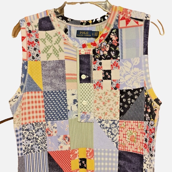 NWOT Polo Ralph Lauren Cotton Patchwork Sleveles Dress Size US L - Picture 2 of 9